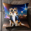 サングラス シェットランドシープドッグ ジャケット スパンコール クッションカバー 45×45cm アニマル柄 おしゃれ 可愛い クッション本体付き 正方形