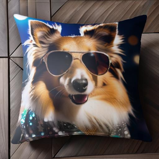 サングラス シェットランドシープドッグ ジャケット スター クッションカバー 45×45cm アニマル柄 おしゃれ 可愛い クッション本体付き 正方形