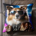 サングラス シェットランドシープドッグ ジャケット キラキラ クッションカバー 45×45cm アニマル柄 おしゃれ 可愛い クッション本体付き 正方形