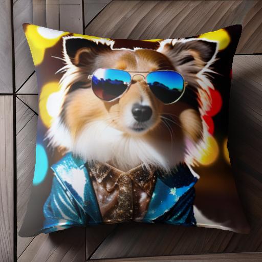 サングラス シェットランドシープドッグ ジャケット キラキラ クッションカバー 45×45cm アニマル柄 おしゃれ 可愛い クッション本体付き 正方形