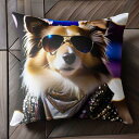 サングラス シェットランドシープドッグ ジャケット スパンコール クッションカバー 45×45cm アニマル柄 おしゃれ 可愛い クッション本体付き 正方形