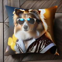 サングラス シェットランドシープドッグ ジャケット クッションカバー 45×45cm アニマル柄 おしゃれ 可愛い クッション本体付き 正方形