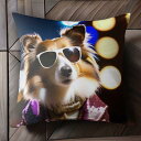 サングラス シェットランドシープドッグ ジャケット スパンコール クッションカバー 45×45cm アニマル柄 おしゃれ 可愛い クッション本体付き 正方形