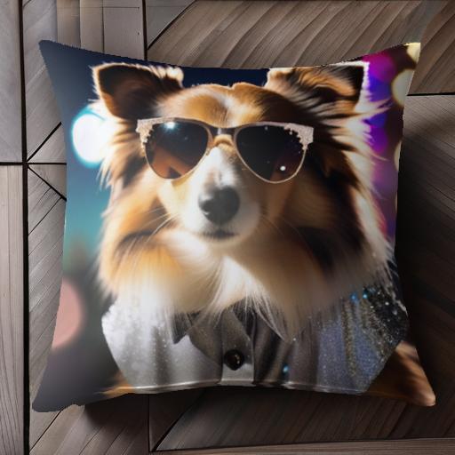 サングラス シェットランドシープドッグ シャツ キラキラ クッションカバー 45×45cm アニマル柄 おしゃ..