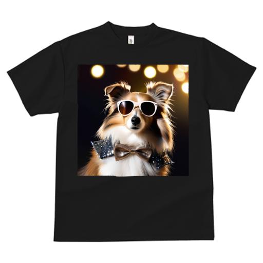 楽天フロントップ楽天市場店Tシャツ メンズ キッズ 犬ファン 半袖 春夏 プリント カジュアル かわいい 人間用 フィットネス サングラス シェットランドシープドッグ 蝶ネクタイ キラキラ