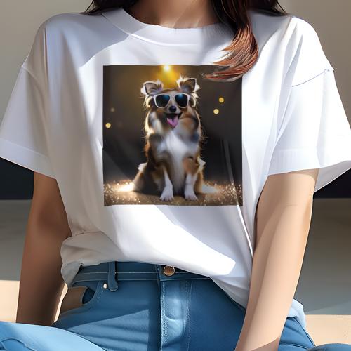 楽天フロントップ楽天市場店Tシャツ レディース 犬ファン 半袖 春夏 プリント カジュアル かわいい 人間用 フィットネス サングラス シェットランドシープドッグ キラキラ