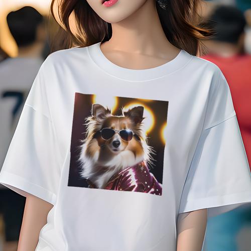 Tシャツ レディース 犬ファン 半袖 春夏 プリント カジュアル かわいい 人間用 フィットネス サングラス シェットランドシープドッグ ジャケット スパンコール