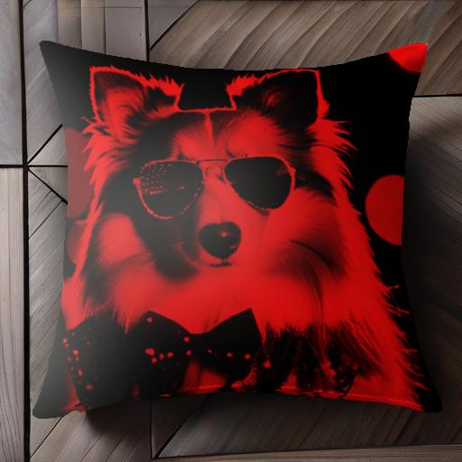 サングラス シェットランドシープドッグ 蝶ネクタイ クッションカバー 45×45cm アニマル柄 おしゃれ 可愛い クッション本体付き 正方形