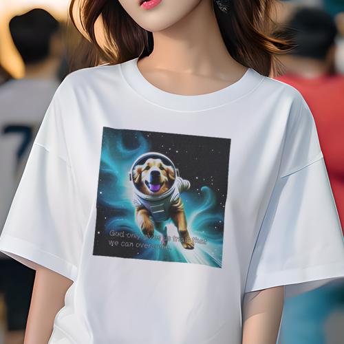 Tシャツ レディース 犬ファン 半袖 春夏 プリント カジュアル かわいい 人間用 フィットネス 宇宙 ゴールデンレトリバー 宇宙飛行士 スペース