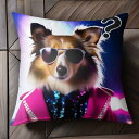 サングラス シェットランドシープドッグ ジャケット キラキラ クッションカバー 45×45cm アニマル柄 おしゃれ 可愛い クッション本体付き 正方形
