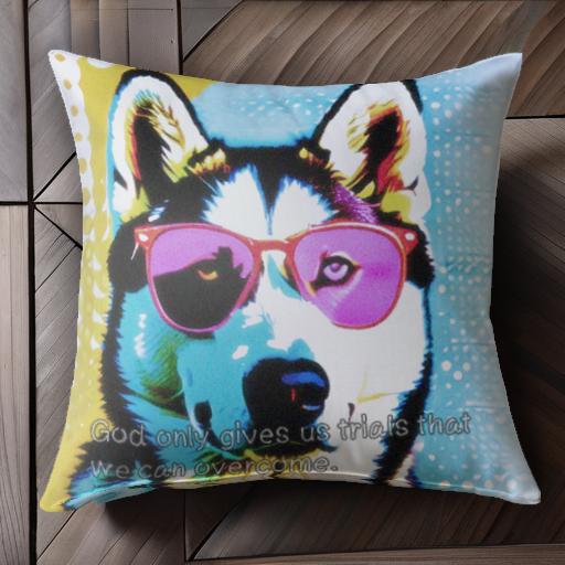 サングラス シベリアンハスキー ポップアート クッションカバー 45×45cm アニマル柄 おしゃれ 可愛い クッション本体付き 正方形