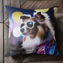 サングラス シェットランドシープドッグ ジャケット ライト クッションカバー 45×45cm アニマル柄 おしゃれ 可愛い クッション本体付き 正方形