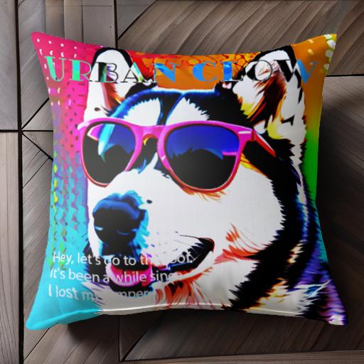 サングラス シベリアンハスキー クール ストリートファッション ポップアート クッションカバー 45×45cm アニマル柄 おしゃれ 可愛い クッション本体付き 正方形
