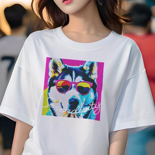 Tシャツ レディース 犬ファン 半袖 春夏 プリント カジュアル かわいい 人間用 フィットネス サングラス シベリアンハスキー