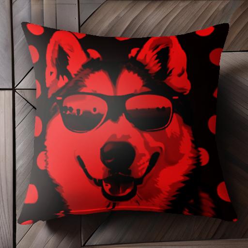 サングラス シベリアンハスキー ドット クッションカバー 45×45cm アニマル柄 おしゃれ 可愛い クッシ..