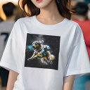 Tシャツ レディース 犬ファン 半袖 春夏 プリント カジュアル かわいい 人間用 フィットネス 宇宙 ゴールデンレトリバー 宇宙服(4)