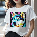 Tシャツ レディース 犬ファン 半袖 春夏 プリント カジュアル かわいい 人間用 フィットネス 水玉模様 シベリアンハスキー(4)