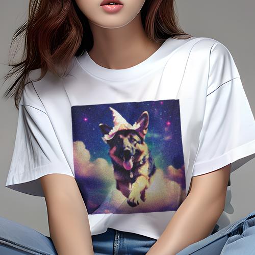 Tシャツ レディース 犬ファン 半袖 春夏 プリント カジュアル かわいい 人間用 フィットネス 雲 ジャーマンシェパード 星 帽子