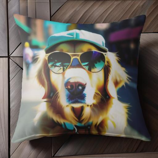 サングラス ゴールデンレトリバー 帽子 ファッション クッションカバー 45×45cm アニマル柄 おしゃれ ..