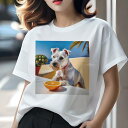 Tシャツ レディース 犬ファン 半袖 春夏 プリント カジュアル かわいい 人間用 フィットネス オレンジ ミニチュアシュナウザー 海 ヤシの木(4)