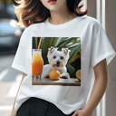 Tシャツ レディース 犬ファン 半袖 春夏 プリント カジュアル かわいい 人間用 フィットネス オレンジジュース ウェストハイランドホワイトテリア オレンジ(4)