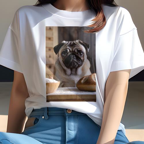 Tシャツ レディース 犬ファン 半袖 春夏 プリント カジュアル かわいい 人間用 フィットネス パン パグ..