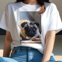 Tシャツ レディース 犬ファン 半袖 春夏 プリント カジュアル かわいい 人間用 フィットネス パン パグ(4)