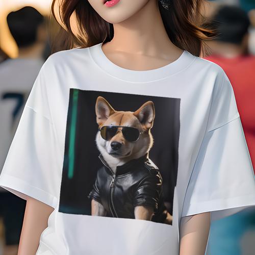 Tシャツ レディース 犬ファン 半袖 春夏 プリント カジュアル かわいい 人間用 フィットネス サングラス 柴犬 革ジャン