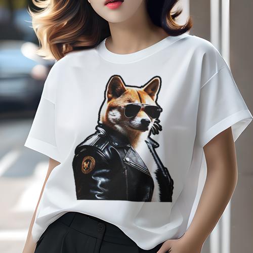 Tシャツ レディース 犬ファン 半袖 春夏 プリント カジュアル かわいい 人間用 フィットネス サングラス 柴犬 革ジャン