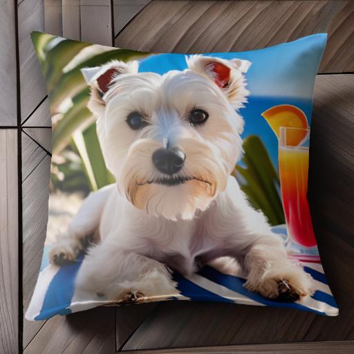 カクテル ウエストハイランドホワイトテリア 海 ビーチ ヤシの木 クッションカバー 45×45cm アニマル柄..