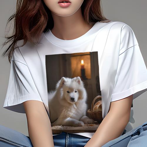 Tシャツ レディース 犬ファン 半袖 春夏 プリント カジュアル かわいい 人間用 フィットネス パン サモエド ろうそく Tシャツ レディース 犬ファン 半袖 春夏 プリント カジュアル かわいい 人間用 フィットネス パン サモエド ろうそく