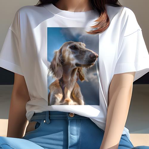 Tシャツ レディース 犬ファン 半袖 春夏 プリント カジュアル かわいい 人間用 フィットネス サルーキ Tシャツ レディース 犬ファン 半袖 春夏 プリント カジュアル かわいい 人間用 フィットネス サルーキ