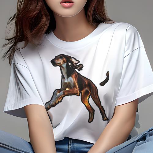 Tシャツ レディース 犬ファン 半袖 春夏 プリント カジュアル かわいい 人間用 フィットネス サルーキ Tシャツ レディース 犬ファン 半袖 春夏 プリント カジュアル かわいい 人間用 フィットネス サルーキ