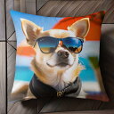 サングラス チワワ ビーチ パラソル クッションカバー 45×45cm アニマル柄 おしゃれ 可愛い クッション本体付き 正方形
