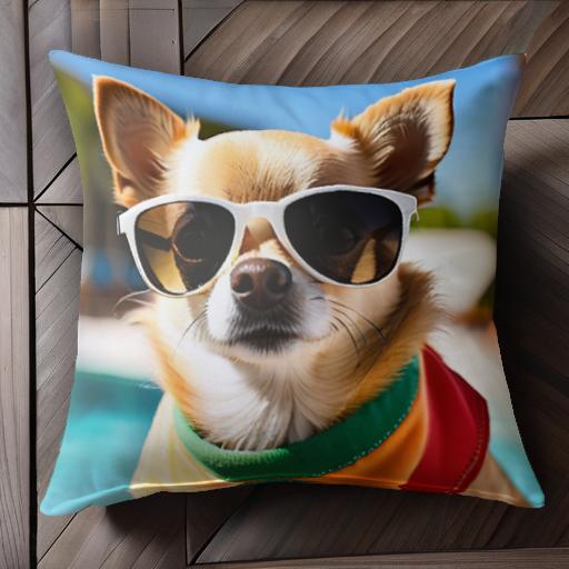 サングラス チワワ プール クッションカバー 45×45cm アニマル柄 おしゃれ 可愛い クッション本体付き ..