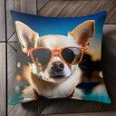 サングラス チワワ 犬用バンダナ クッションカバー 45×45cm アニマル柄 おしゃれ 可愛い クッション本体付き 正方形