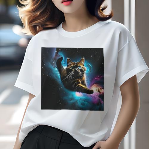 Tシャツ レディース 犬ファン 半袖 春夏 プリント カジュアル かわいい 人間用 フィットネス 宇宙 星雲 スペース