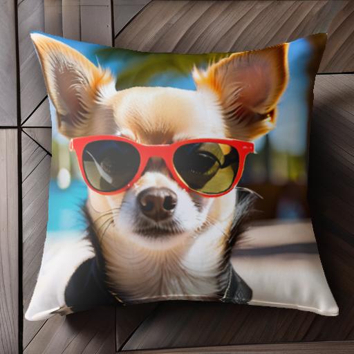 サングラス チワワ 夏 リゾート クッションカバー 45×45cm アニマル柄 おしゃれ 可愛い クッション本体..