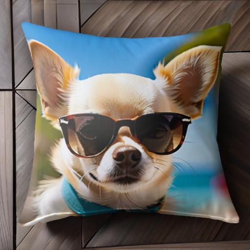 サングラス チワワ 首輪 海 ビーチ クッションカバー 45×45cm アニマル柄 おしゃれ 可愛い クッション本体付き 正方形 サングラス チワワ 首輪 海 ビーチ クッションカバー 45×45cm アニマル柄 おしゃれ 可愛い クッション本体付き 正方形