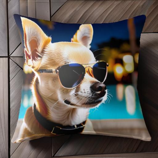 サングラス チワワ プール クッションカバー 45×45cm アニマル柄 おしゃれ 可愛い クッション本体付き ..