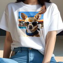 Tシャツ レディース 犬ファン 半袖 春夏 プリント カジュアル かわいい 人間用 フィットネス サングラス チワワ プール(4)