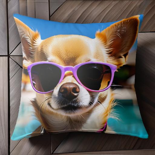 サングラス チワワ プール クッションカバー 45×45cm アニマル柄 おしゃれ 可愛い クッション本体付き 正方形