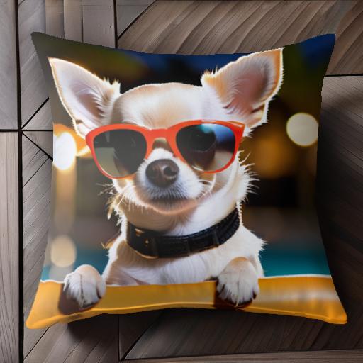 サングラス チワワ 首輪 クッションカバー 45×45cm アニマル柄 おしゃれ 可愛い クッション本体付き 正方形