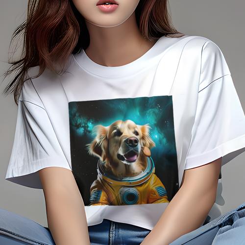 Tシャツ レディース 犬ファン 半袖 春夏 プリント カジュアル かわいい 人間用 フィットネス 宇宙 ゴールデンレトリバー 宇宙服 Tシャツ レディース 犬ファン 半袖 春夏 プリント カジュアル かわいい 人間用 フィットネス 宇宙 ゴールデンレトリバー 宇宙服