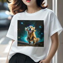 Tシャツ レディース 犬ファン 半袖 春夏 プリント カジュアル かわいい 人間用 フィットネス 宇宙 ゴールデンレトリバー 星(4)