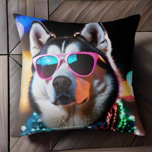 サングラス ハスキー ライト クッションカバー 45×45cm アニマル柄 おしゃれ 可愛い クッション本体付..