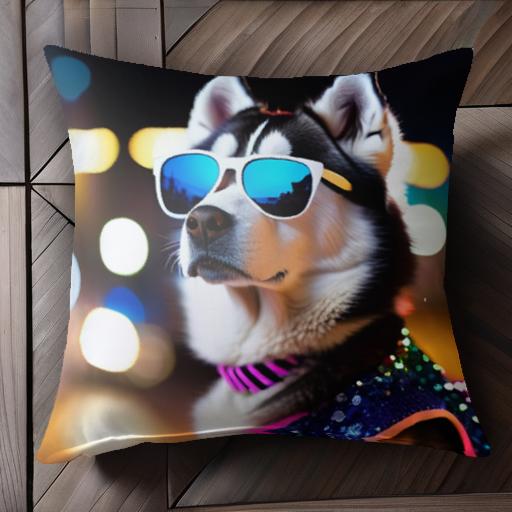 サングラス ハスキー ライト クッションカバー 45×45cm アニマル柄 おしゃれ 可愛い クッション本体付..