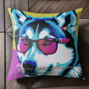 サングラス ハスキー クッションカバー 45×45cm アニマル柄 おしゃれ 可愛い クッション本体付き 正方形