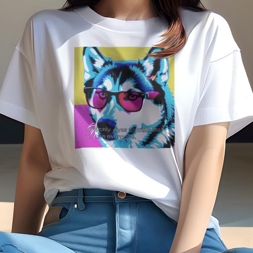 Tシャツ レディース 犬ファン 半袖 春夏 プリント カジュアル かわいい 人間用 フィットネス サングラス ハスキー