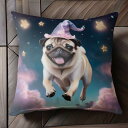 星 パグ 帽子 雲 夜空 クッションカバー 45×45cm アニマル柄 おしゃれ 可愛い クッション本体付き 正方形